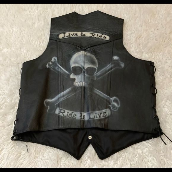 Unik Black Leather Skull Vest XXL - Picture 5 of 5